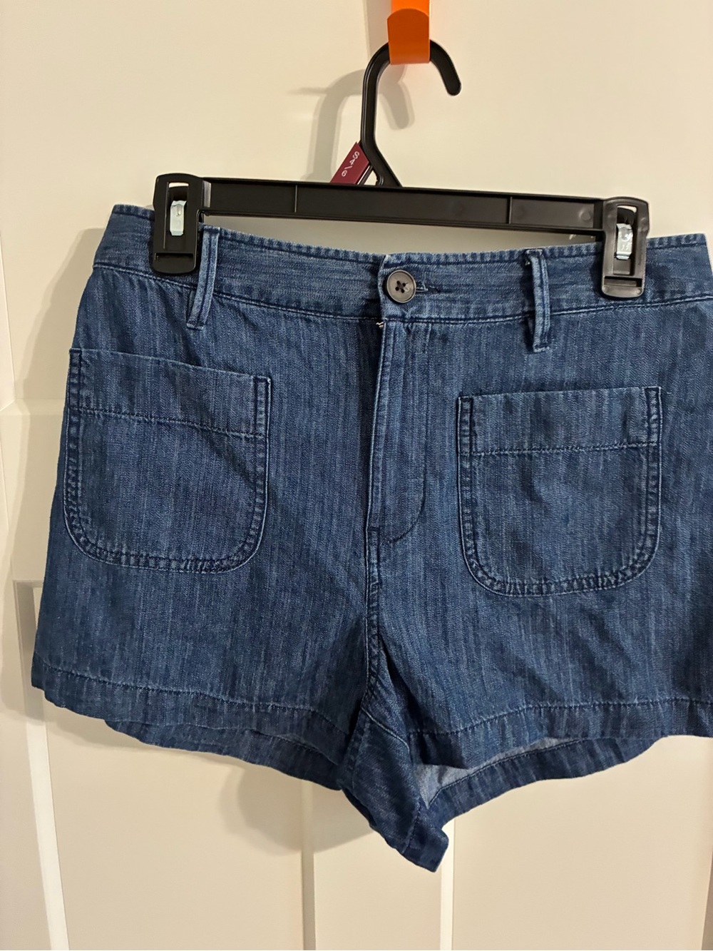 Women’s Dark Blue Denim Patch-Pocket Jean Shorts